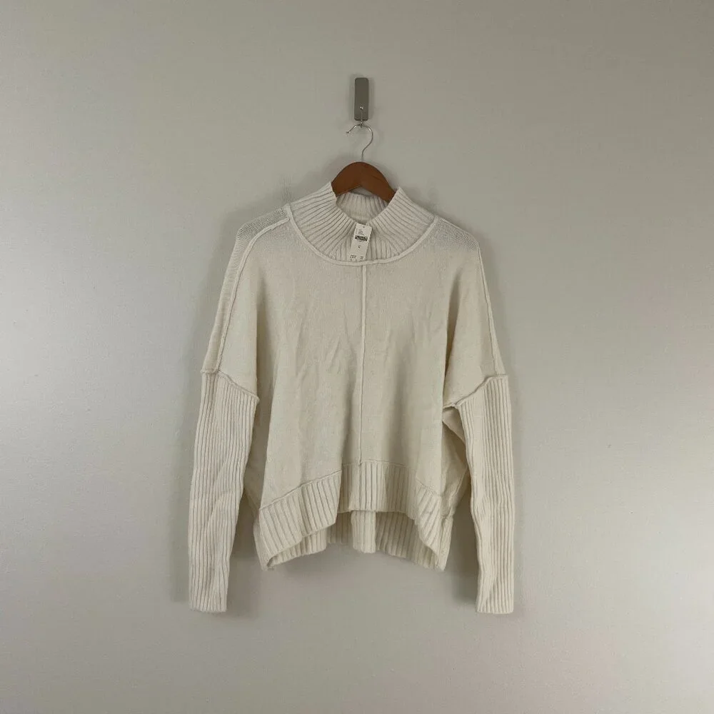 Anthropologie Maeve Gretchen Mock Neck Mixed Knit Cozy Sweater Size Medium